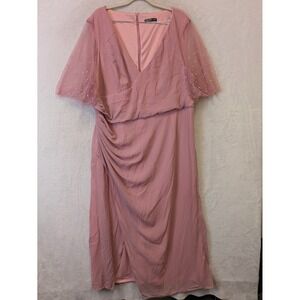 SHEIN Curve Dusty Pink Pearl‎ Mesh Sleeve Wrap Maxi Dress Plus Size 4XL Formal